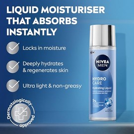NIVEA MEN Hydrocare Hydrating Liquid Moisturiser (100ml), Dry Skin Moisturiser For Men, Lightweight And Deeply Hydrating Face Lotion, Mega Moisture Technology Formula