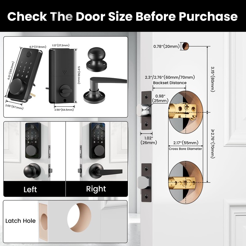 Keyless Entry Door Lock with 2 Knobs, Biquole Fingerprint Keypad
