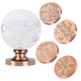 SUNYIK Wax Seal Stamp Set, Sphere Ball Crystal Stone Handle with 4 Wax Seal Stamps Head for Envelope Wedding Invitations, Rock Quartz Handle & 3* Merry Christmas Series & 1* Snowflake Pattern