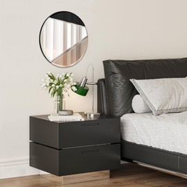 Round Frameless Bathroom Mirror, Color Blocked Mirror for Wall, Modern Geometric Wall Decor for Living Room, Bedroom, Hallway (Light Brown, 22.5")