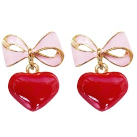 Navachi 18k Gold Plated Bow Heart Candy Pink Red Enamel Womens Fashion Elegant Ear Stud Az1848e Earrings