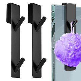 ZARADU Pack of 2 Towel Holder, Shower Screen, Glass Wall, Towel Holder, Shower, Shower Hooks for Shower Wall, for Hanging Shower Utensils, Towels, Bathrobes (Black)