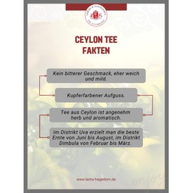 Lerbs & Hagedorn, Ceylon BOP UVA Idulgashena Organic Tea Aromatic, Spicy 250 g (approx. 20 Litres) Broken Tea, Black Tea