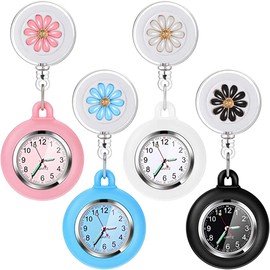AGEN KGEN 4 Pack Retractable Nurse Watch for Nurses Doctors, Clip-on Hanging Lapel Nurse Watch Silicone Cover Brooch Fob Pocket Watch Badge Reel (Flowers)