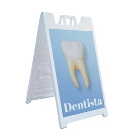 Dentista 24" x 36" Double Sided A-Frame Sidewalk Sign Includes 2 Installed Decals | Foldable Portable White Signicade Sandwich Board Signs | Spanish Dental Services Clinics Family Care | Made in USA
