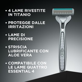 Wilkinson Sword - Rasoio Quattro Sensitive - Confezione con 1 manico e 5 lame di ricarica