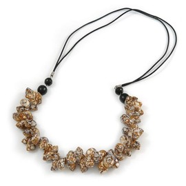 Avalaya Stylish Cluster Shell Bead with Black Cotton Cord Necklace (Brown) - 66cm Long