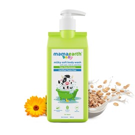 MAMAEARTH Milky Soft Baby Body Wash | with Oats, Milk & Calendula | Moisturizes & Nourishes for Delicate Skin | Tear-Free & Gentle Cleanser | 13.53 Fl Oz (400ml)