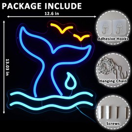 Folkive Whale Tail Neon Sign for Wall Decor Dimmable Blue Led Sign for Bedroom Funny Neon Light for Game Room Man Cave Bar Club Living Room Decor Party Decoration Gift for Kids Boys