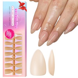 KQueenest Soft Gel Nail Tips Natural Nude Press on Nails Medium Almond Full Cover Gel Tips Kit Short Stiletto, Easy Fake Nails Press ons Acrylic Nails Extensions for Women Manicure