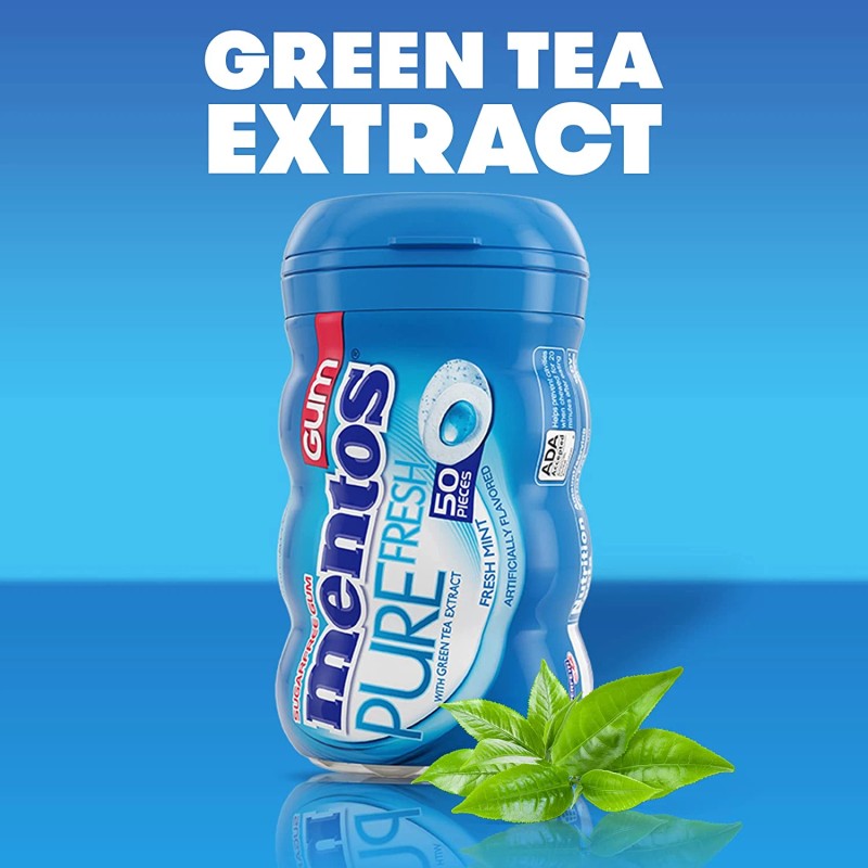 Mentos Pure Fresh Chewing Gum with Xylitol, Fresh Mint, 50