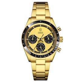 OMECO Men's Omex Denma DENMA Wristwatch, Vintage Model, 3 ATM Waterproof, Omeko Watch, Homage Watch, Omex Watch, Gold x Gold (Black Bezel), Bracelet Type