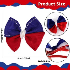 2 Packs 4th of July Hair Bow Clips Red Blue White Grosgrain Ribbon Alligator Bow Hair Clips for Independence Day Hair Accessories USA Patriotic Hair Barrette Hairpins for Women Toddler Litter Girls