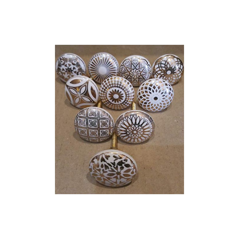 Pushpacrafts Xfer 10 Pcs Gold White Vintage Ceramic Flower Furniture