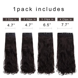 REECHO 24" Curly Wavy 4 Pieces Set Thick Clip in on Hair Extensions Black Brown