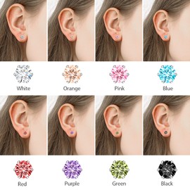 UHIBROS Cubic Zirconia Earrings Studs for Women, 8 Pairs Multicolor Hypoallergenic 316L Stainless Steel Stud Earrings Set Multipack Colorful CZ Earrings for Mens 5mm