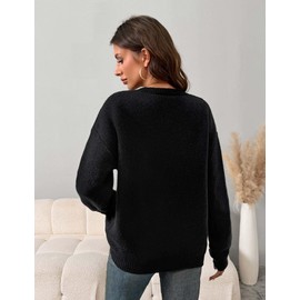 Libsorge Womens Cute Bow Cherry Chunky Long Sleeve Pullover Sweater Spring 2025 Casual Ribbed Knit Crewneck Soft Cozy Sweater Black M