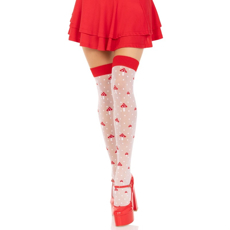 Leg Avenue Spandex sheer polka dot mushroom thigh highs, O/S,