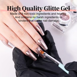 NXJ INFILILA Glitter Gel Nail Polish, Rose Gold Nail Gel Polish Shimmer Reflective Gel Liner Nail Polish 3D Nail Art Painted Nail Art Salon DIY at Home 8ml