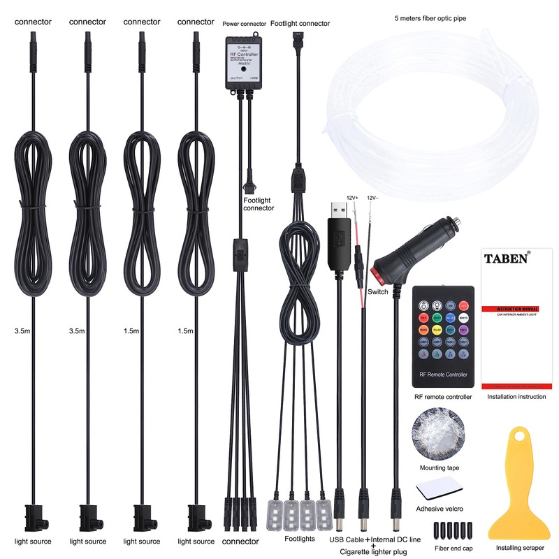 TABEN Car Ambient Lighting Kit, 4 in 1 with 5m