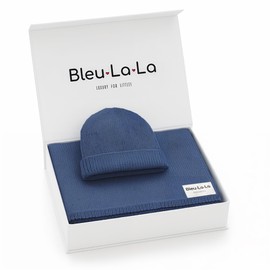 Bleu La La Luxe Collection 100% Organic Luxury Knit Baby Blanket + Hat Set (Denim Blue)