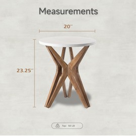 LONYKE Pedestal Farmhouse End Table, Distressed Top with Tripod Base Bedside Table for Living Room, Modern, Boho Decor, Round (1 Pack, White & Walnut)