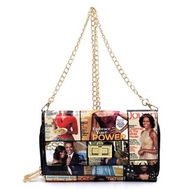 Amy & Joey Glossy Magazine Cover Collage Michelle Obama Printed Crossbody Wallet Clutch Bags with Flap and Zip Around Closure (Double Zip-Multi/Black)