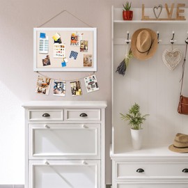 Emfogo 2-Pack Cork Board Vision Board, 16"x11" White Linen Cork Boards for Walls With Frame, Pin Board Bulletin Board for Home Kitchen School Office Decor (Vintage White)