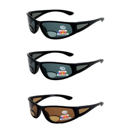 3 Pair Polarized Outdoor Reading Bifocal Sunglasses with Side Protection Lenses, 2 Black/1 Brown + 3.00