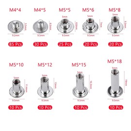 Pack of 220 Binding Screws, Chicago Binding Screws Kits, 7 Sizes Metal Round Head Book Screws, Plastic Box Screw Rivets for Belts Bookbinding Leather Decoration Collars (Silver)