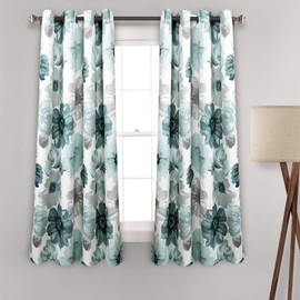 Lush Decor Leah Light Filtering Window Curtain Panels, Pair, 52" W x 63" L, Blue - Floral Drapes for Bedroom - Blue Curtains - Farmhouse Decor