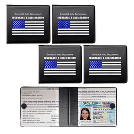 Suvnie 4 PCS Car Registration and Insurance Holder, Vehicle Glove Box Organizers with Closure for License Document, Auto Essential Paperwork Wallet Case Holder, Car Accessories (Black, Blue Flag)