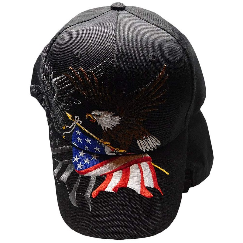 USA Flag Patriotic Eagle Shadow Adjustable Embroidered Black Acrylic Cap
