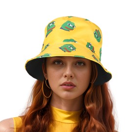 Reversible Pepe Frog Bucket Hat | Unisex Summer Beach Sun Cap | Foldable Fisherman Hat for Travel, Hiking, Shopping, Crypto Hat (UK, Alpha, One Size, One Size fits 55-58cm, Yellow Yellow Dirty Fellow)