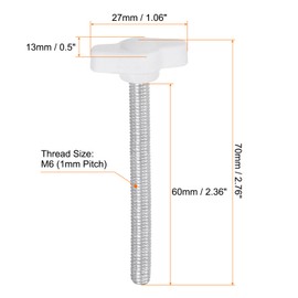 QUARKZMAN Pack of 10 Thumb Screws with T Wing Knobs, M6 x 60 mm, Plastic T-Head Threaded Bolts, Clamping Screw, Wing Screw, Grab Handles, 27 mm Clamping Button, Thumb Screws for Machine, White