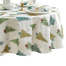 Elrene Home Fashions Lucina Twinkle Trees Holiday/Christmas Wrinkle Resistant Sparkle Lurex Fabric Round Dining Tablecloth, 70"x70"