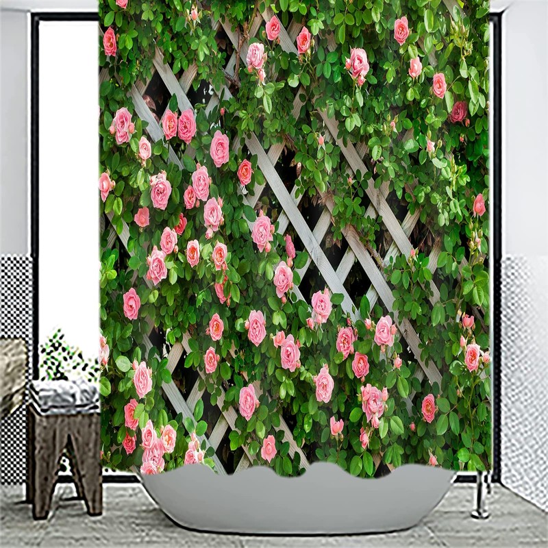 JOOCAR Design Shower Curtain, Rustic Decor Rosemary Roses Flower on