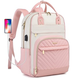 Laptop Backpack for Women Work - 15.6 Inch Travel Backpack Fashion Work Business Backpacks Purse Warterproof College Teacher Nurse Computer Daypack Beige Pink