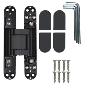 HLMOptimo 6inch Hidden Door Hinges Invisible Hinges Concealed Hinges Zinc Alloy 180 Degree Swing Hinge 3 Way Adjustable Butt Hinge 6 x 2.5 x 1 inch (Black Pack of 2)
