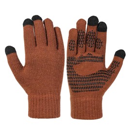 Harssidanzar Winter Men and Women Knit Beanie Hat Scarf Gloves Set Warmth Touch Screen Non-slip Gloves SU003US,Caramel