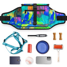 POFATO Abstract Art Background Dog Treat Pouches for Pet Training Waist Belt Dog Treat Bags Training Pouch Clip on with Bottle Holder Portable Kibble Snack Container for Walking