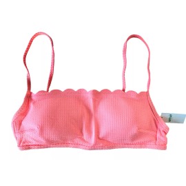 Aerie Women's Waffle Scalloped Bandeau Bikini Top Padded Size S Neon Peach