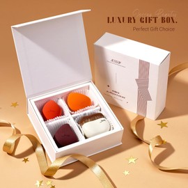 Jessup Juego de brochas para base de maquillaje con esponja, 1 brocha plana Kabuki y 3 esponjas de maquillaje para difuminar, aplicar corrector, rubor, polvos y pulir con caja de regalo, T505