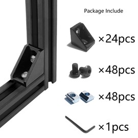QIJINTRID 24 Sets Black 2020 Aluminum Extrusion Profile Connector,24pcs 2020 Series Corner Brackets,with 48pcs T-Nuts and Screws, for Slot 6mm 20S Extruded Aluminum Profile Accessories