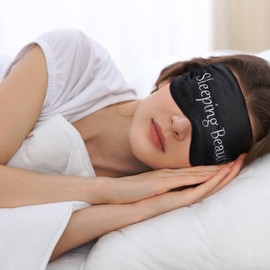 Generic 4 Pieces Funny Adjustable Strap Silk Blackout Sleep Mask for Women Men, Black, One Size