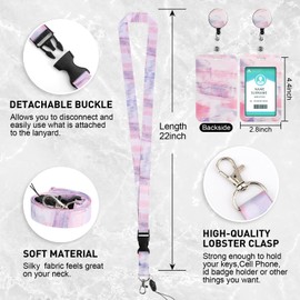 ID Card Holder with Strap, Retractable Card Holder, ID Card Holder with Rotating Lobster Clasp, for Women, Teachers, Nurses, Doctor, Students (Pink Purple)