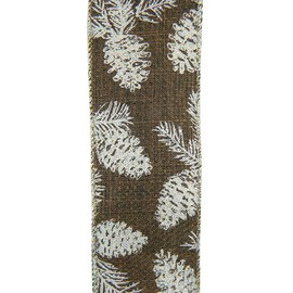 CF Collection Wired Edge Ribbon for Christmas Tree Trim, Holiday Decor, Wreaths, Swag, Bows DIY Crafts, Gift Wrapping and More Pack of 1 2.5in by 10yd (Brown Pinecones)