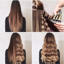 Rizador de Pelo, Ondas Cerámica con Temperatura Ajustable, Triple Tubo Rizador de Cabello de 25mm, se Calienta Rápidamente para Mujer Cabello Largo / Corto y Viajero Regalo-Oro