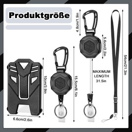 Pack of 2 Heavy Duty Extendable Key Chains, 2 Removable Lanyards and 2 ID Sleeves, Retractable ID Card Holder with 80 cm Retractable Steel Cable for ID Card Access Cards