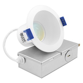 LUXRITE 3 Inch LED Recessed Ceiling Light with J-Box, CRI90, 8W, 5CCT Selectable 2700K/3000K/3500K/4000K/5000K, 840 Lumens, Dimmable Canless Downlight, Wet Rated, IC Rated, ETL Listed